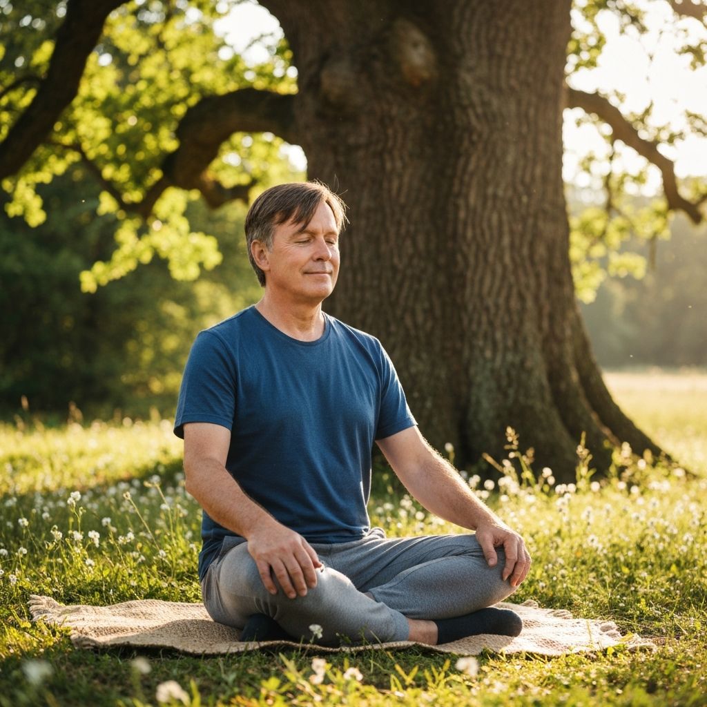 Man practicing breathing exercises
